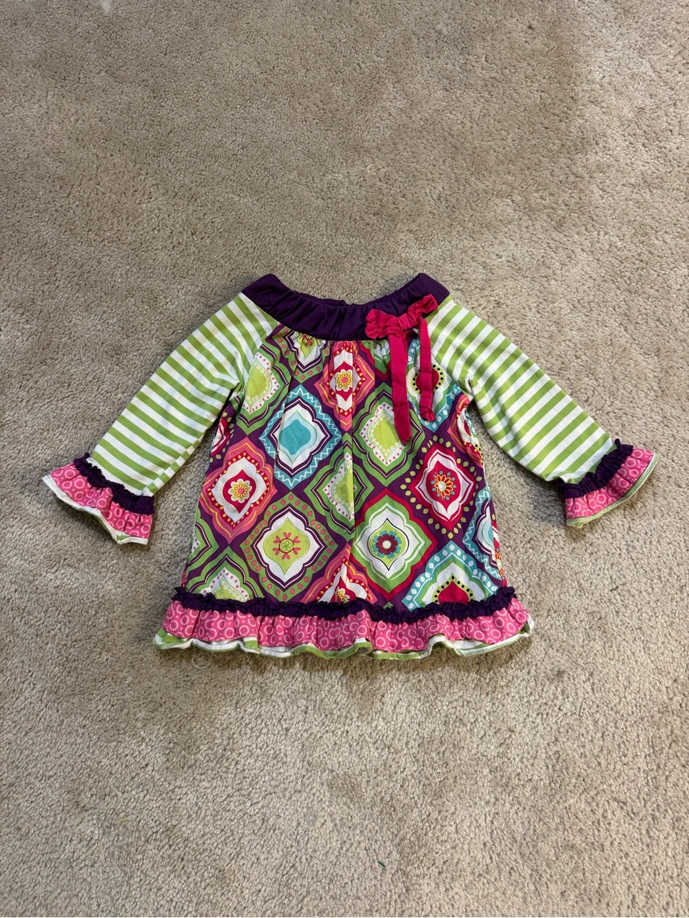 Vintage Y2K Boho Counting Daisies Girls Multi-Color Patterned Long Sleeve Tunic